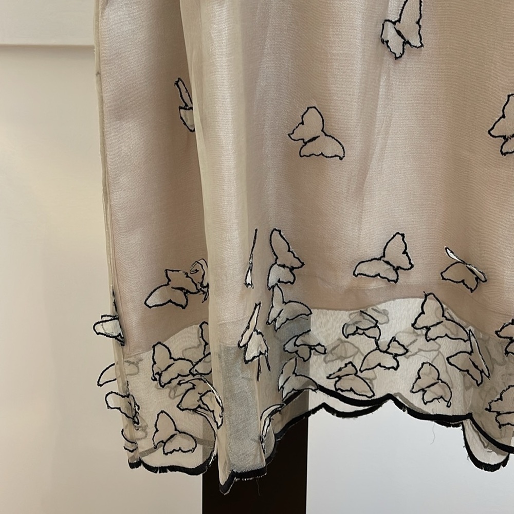 100% silk chiffon butterfly dress beige and black size 38 XS - Picture 2 of 11